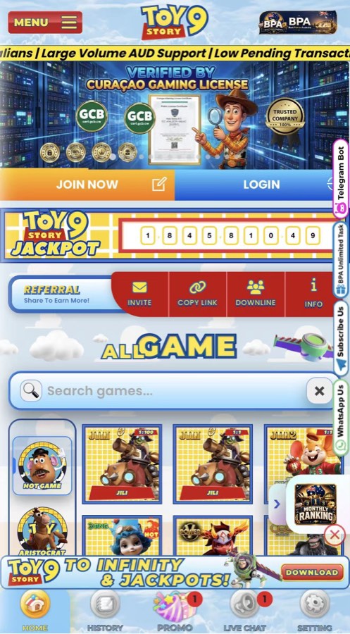 Toystory9 Mobile 2026 - Home, Curacao Gaming License & Toy9 Jackpot